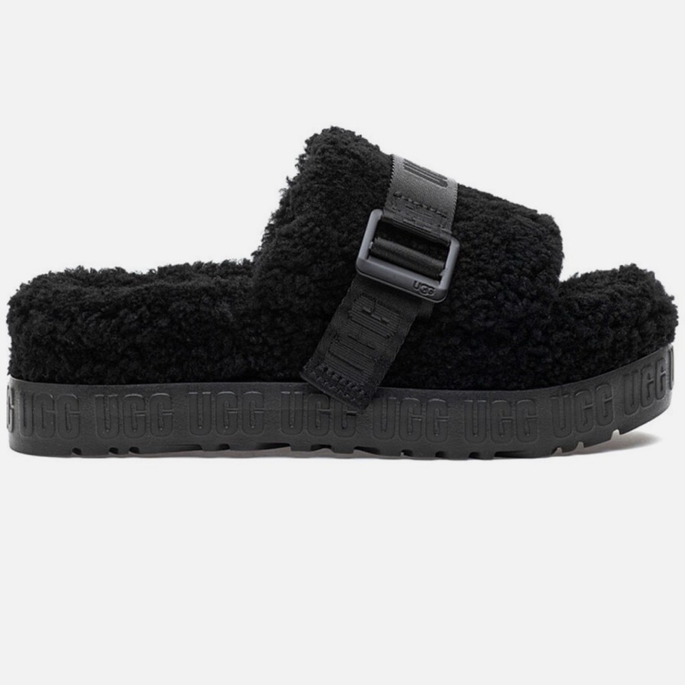UGG Black Fuzzy Slide Sandals